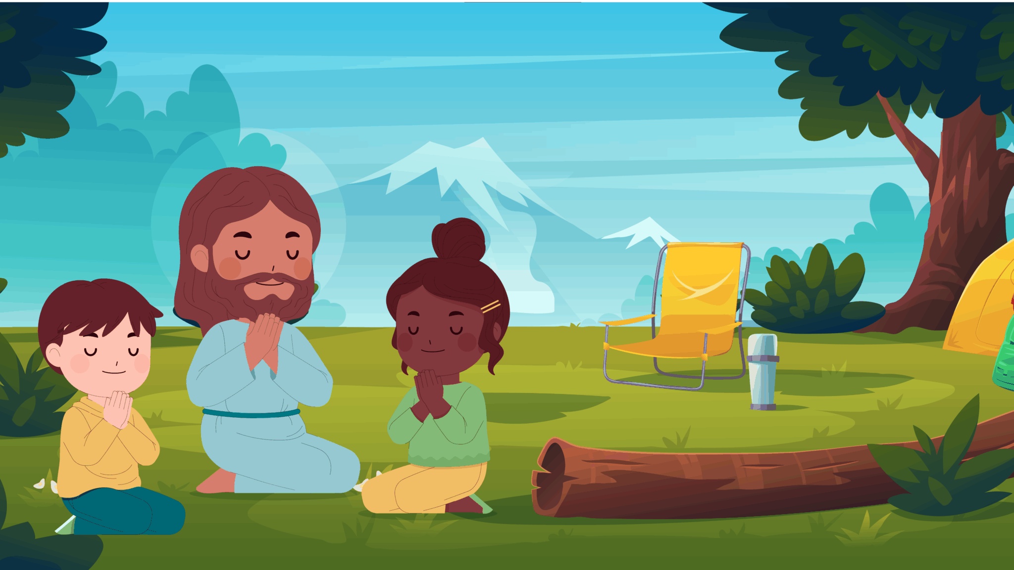 Jesus praying with children outdoors