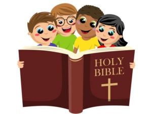 Veteran believer children with Bible illustration